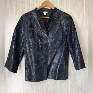 Chico's Sz 1/S Leather & Synthetic Black Faux Snakeskin Jacket Snap Closure NWOT